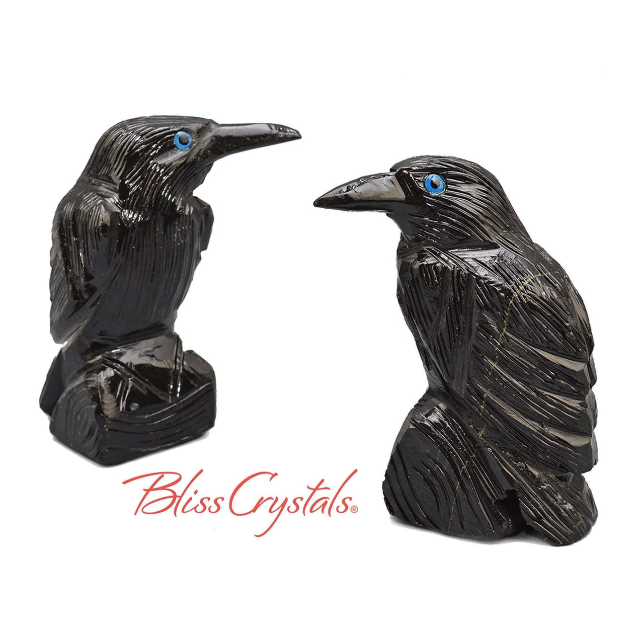 1 Onyx Raven 2.4 inch Crow Hand carved Stone Bird Sculpture 
