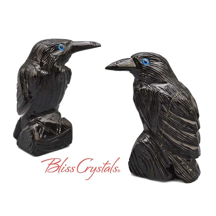1 Onyx Raven 2.4 inch Crow Hand carved Stone Bird Sculpture 