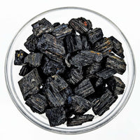 Black Tourmaline Rough Natural 1-2 inch in a bowl, ideal for healing and referral history