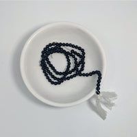 Black Beaded Mala with White Tassel, made from Black Tourmaline Round Beads #LV7153