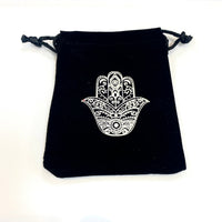 Black Velvet Pouch with White Hand-Drawn Design - Item #Q027