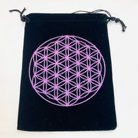 Black velvet bag with purple flower of life design - Black Velvet Pouch (Variety) #Q027