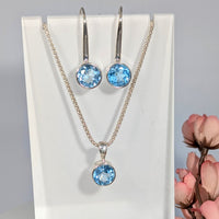 Blue Topaz Faceted 3pc Jewelry Set S.S. #LV9926 - $198