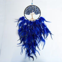 Blue feather dreamcatcher w lapis featuring Tree of Life design with bliss crystals