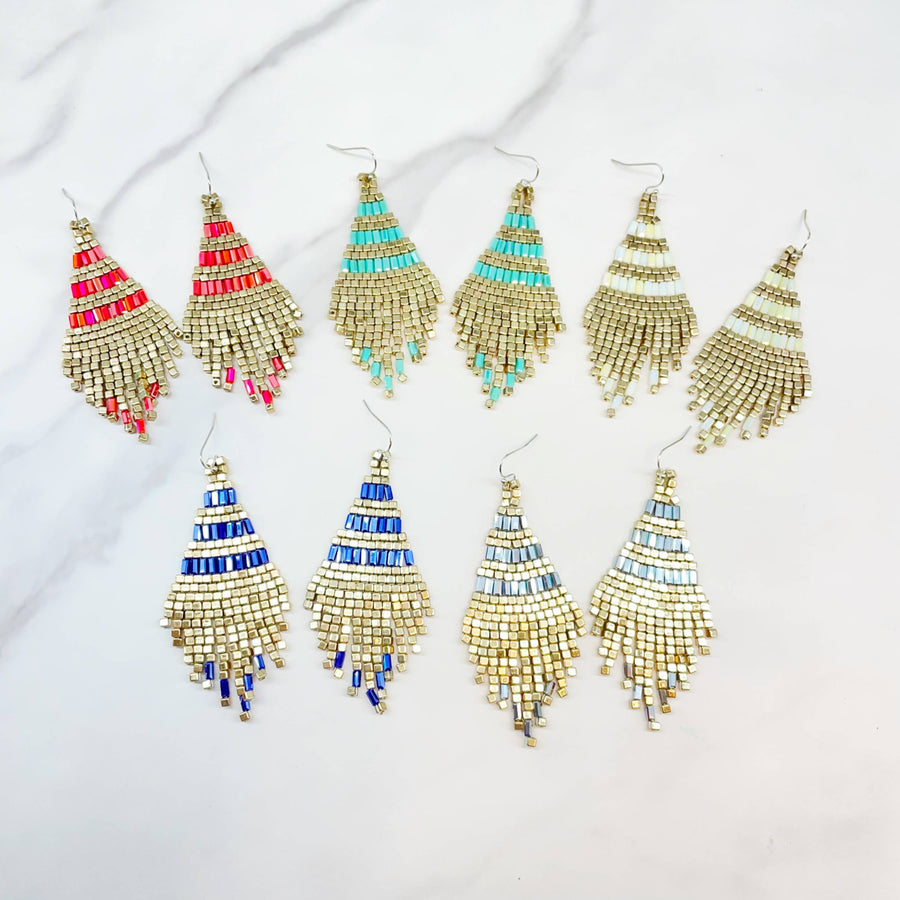 Colorful beaded fringe earrings from Boho Beaded Tassel Earrings collection