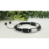 Black and white beaded macrame bracelet with Black Tourmaline and White Howlite