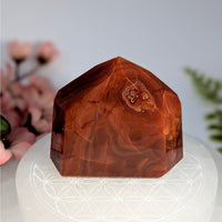 Polished carnelian 2.5-inch agate geode generator #BC0752 with eye formation