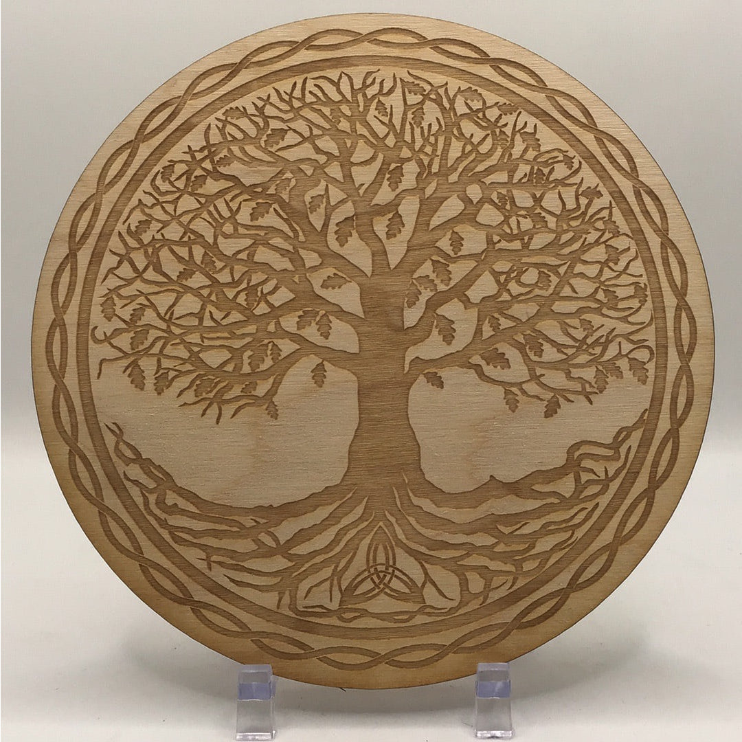Celtic Tree of Life Etched Wood Grid #SK2219: wooden plaque with intricate tree design