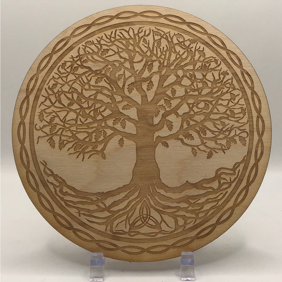 Celtic Tree of Life Etched Wood Grid #SK2219: wooden plaque with intricate tree design