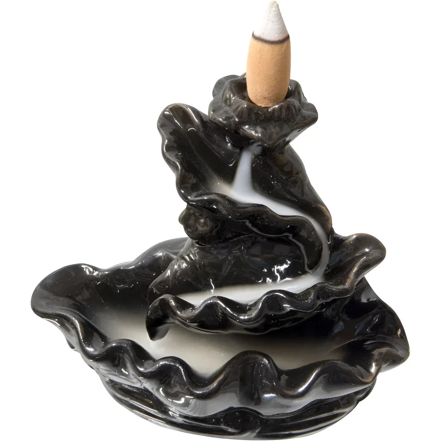 Black Ceramic Backflow Incense Burner Q335 with Waterfall Smoke Design