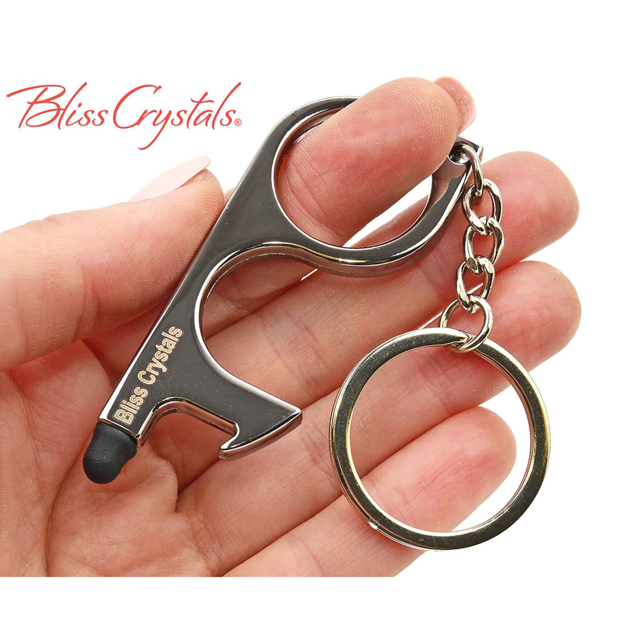 1 Chrome Germ Key No Touch Door & Bottle Opener Keychain w/ 