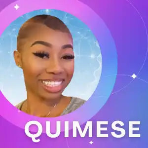 Circular profile picture with sparkly pink and blue gradient border displaying a bright smile.