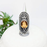 Silver ring with amber gemstone from Citrine Faceted Shield Ring #LV7913
