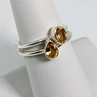 Citrine Faceted Sterling Silver Ring in Dainty Stacking Style, Sizes 4-10 #SK6773