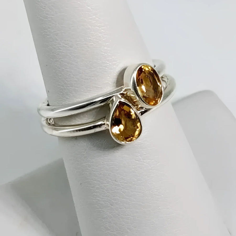 Citrine Faceted Sterling Silver Ring in Dainty Stacking Style, Sizes 4-10 #SK6773
