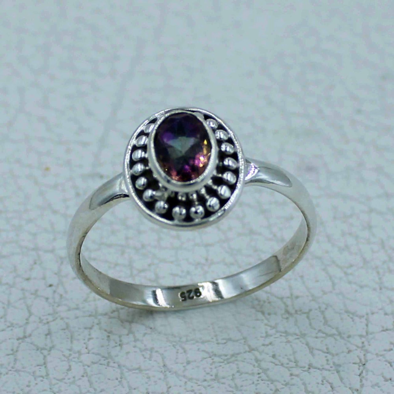 Oval faceted citrine or peridot purple gem silver ring BC0407