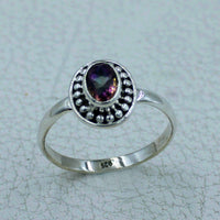 Oval faceted citrine or peridot purple gem silver ring BC0407