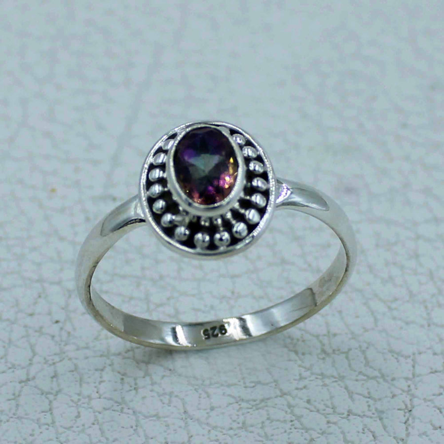 Oval faceted citrine or peridot purple gem silver ring BC0407