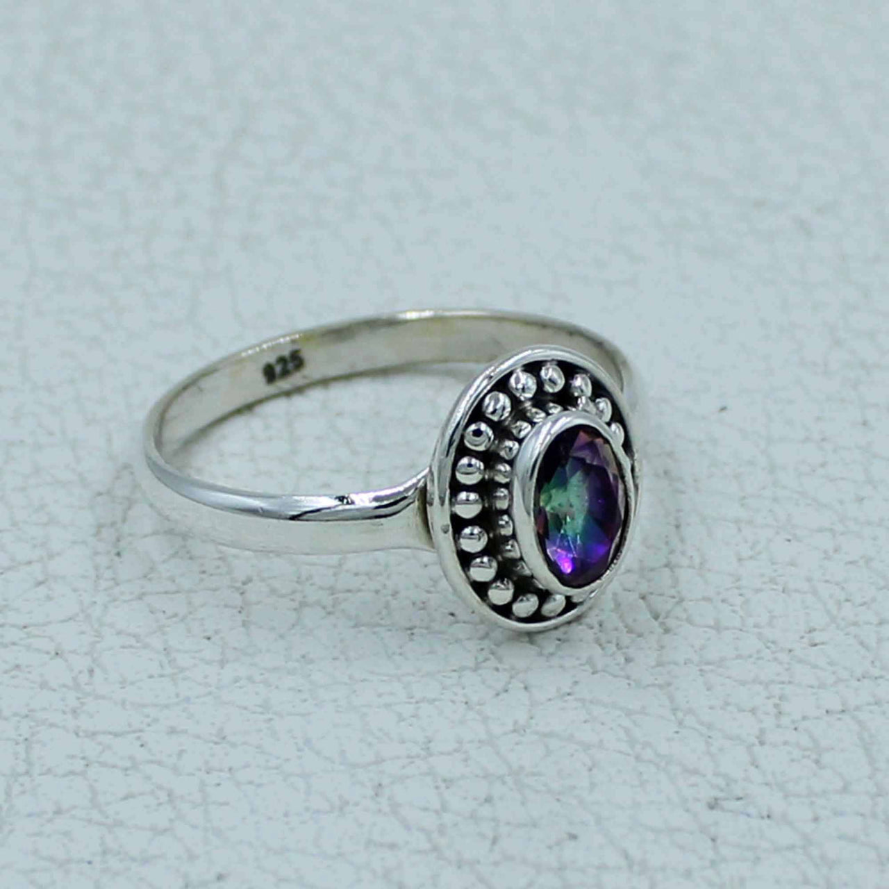Oval faceted citrine or peridot purple-green gem sterling silver ring BC0407