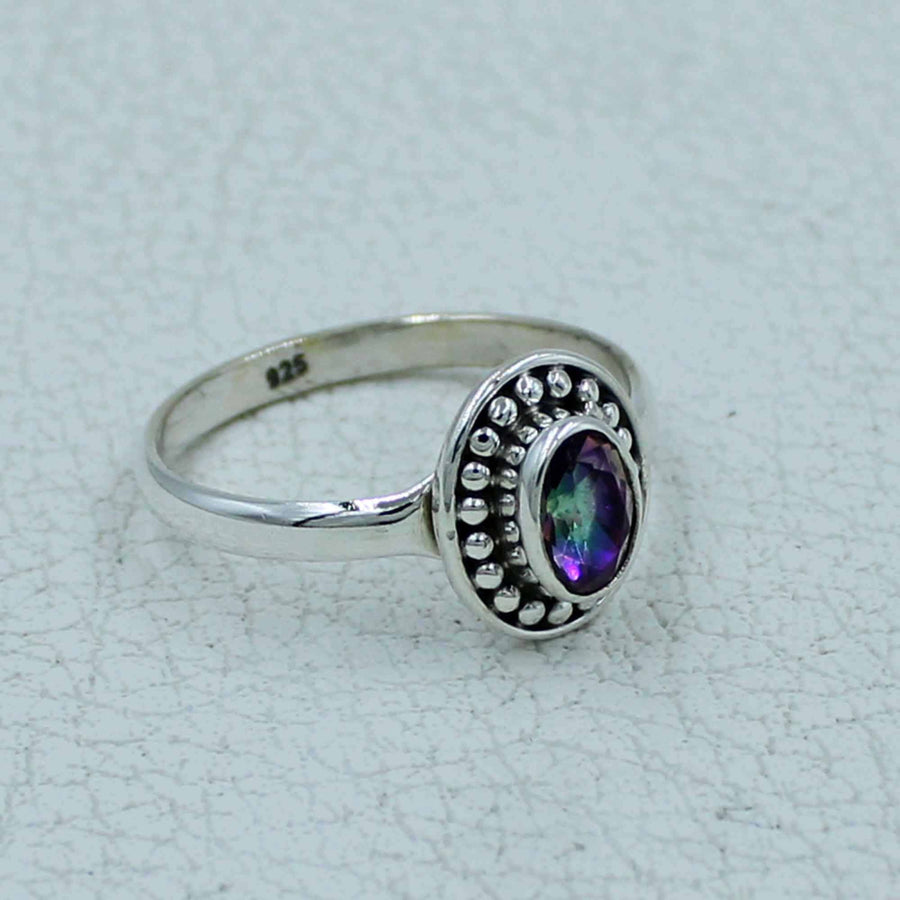 Oval faceted citrine or peridot purple-green gem sterling silver ring BC0407
