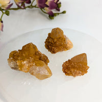 Three golden healer quartz clusters associated with Citrine Spirit Quartz 1-2 inch Natural Cluster #LV8543