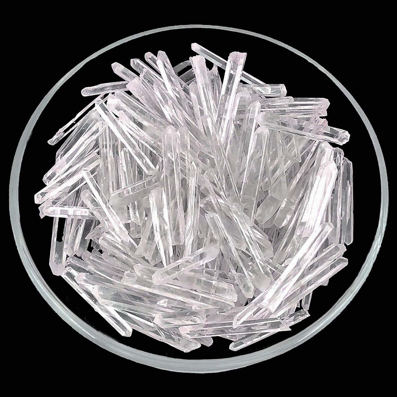Crystal-like menthol sticks in a circular pattern for Clear Quartz Needle Points