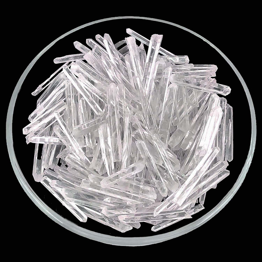 Crystal-like menthol sticks in a circular pattern for Clear Quartz Needle Points