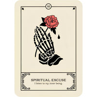 Tarot card with skeleton hands holding a rose from Cries of the Souls Oracle by Isabelle Cerf