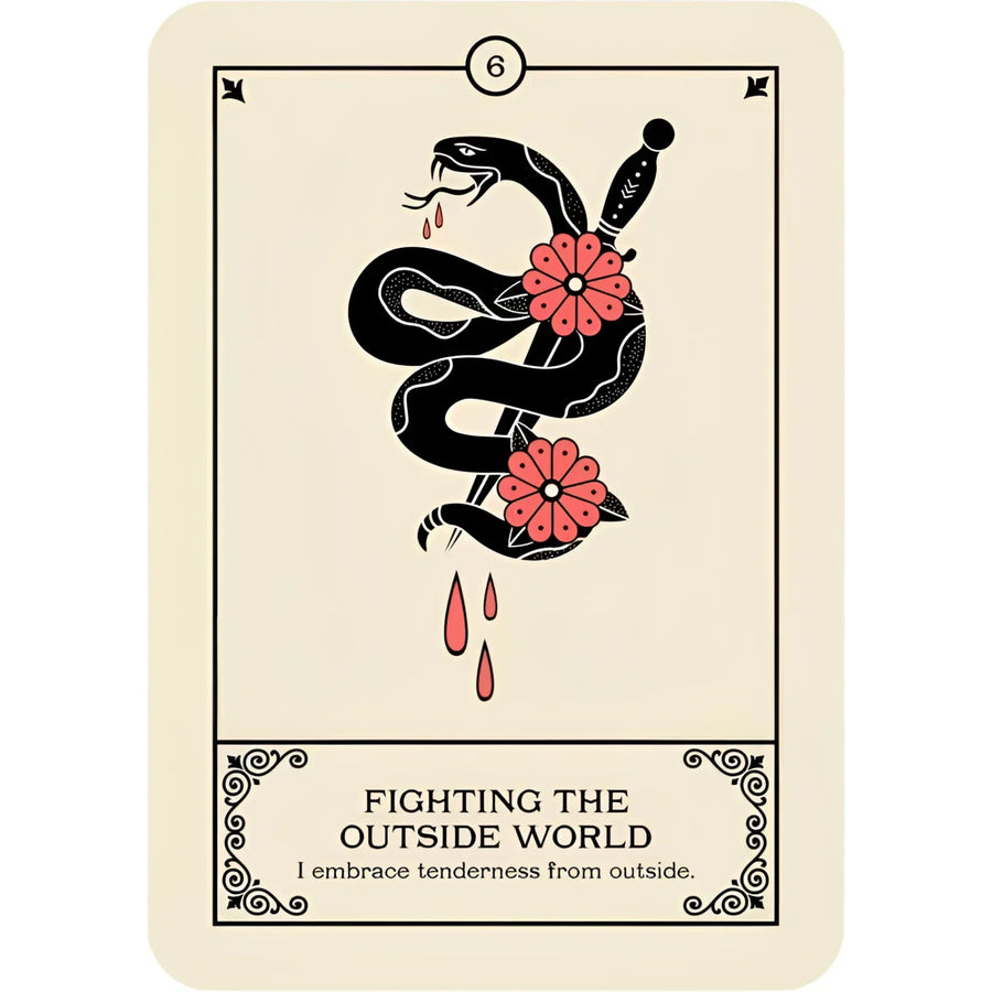 Tarot card with snake and dagger from Cries of the Souls Oracle by Isabelle Cerf