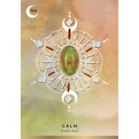 Green opal gemstone with geometric arrangement in Crystal Grid Oracle Deluxe Edition by Nicola McIntosh