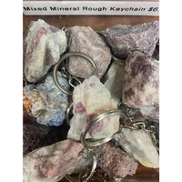 Crystal keychain assorted q106 featuring mixed mineral rough stones in white gray purple and blue with silver metal rings