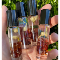 Crystal Perfume 10ml Roller #Q217 with yellow buds and amber beads