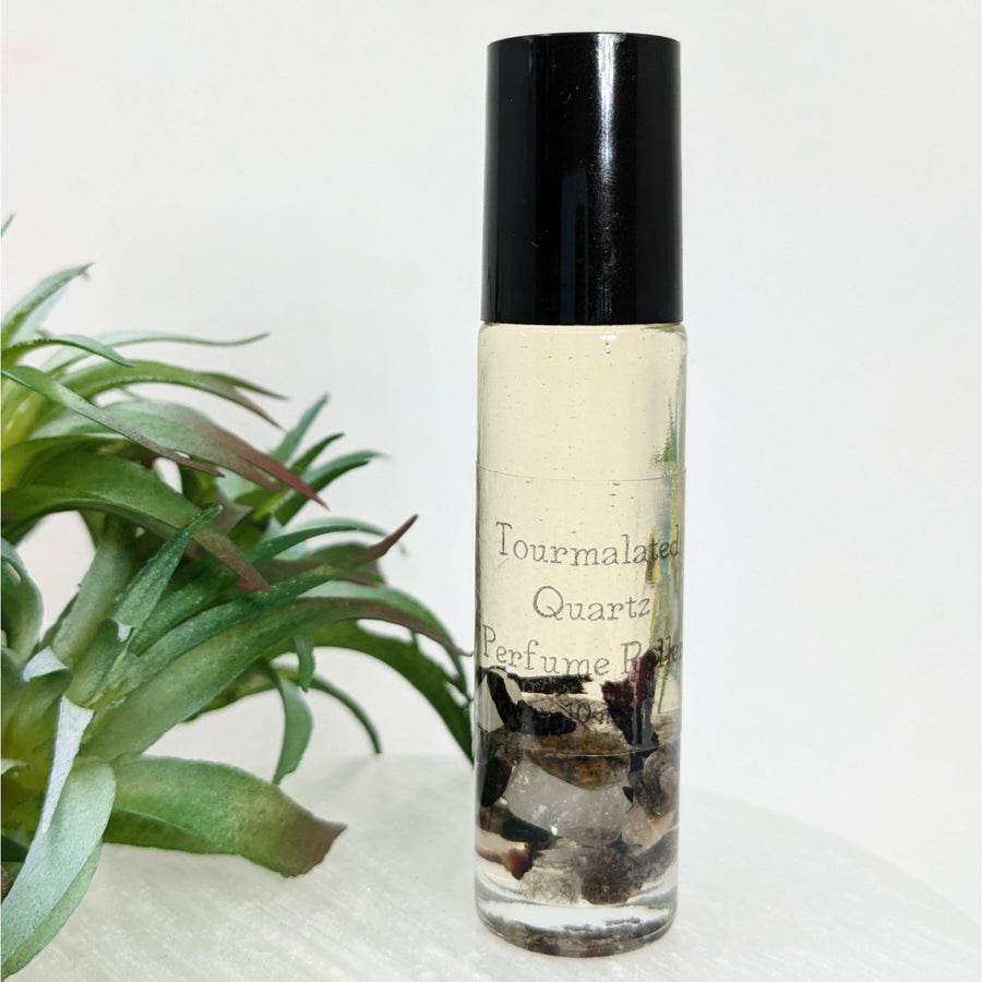 Tourmalated Quartz perfume roller in Crystal Perfume 10ml Roller Q217 package