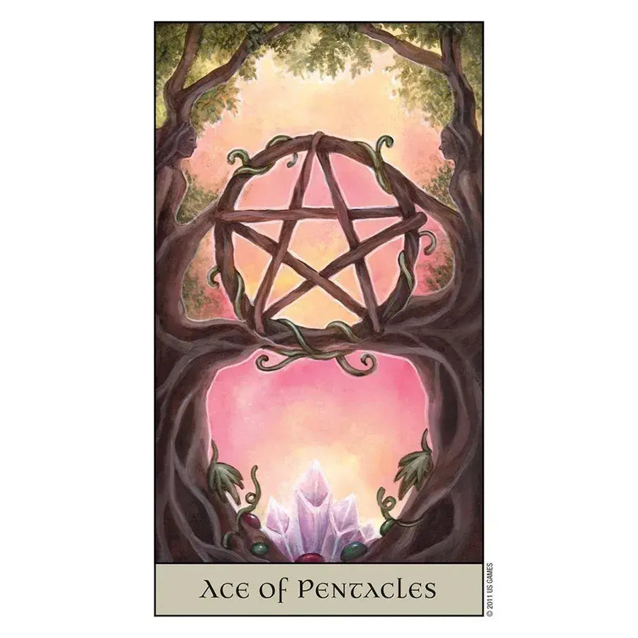 Pentacle of intertwined branches with mystical glow in Crystal Visions Tarot design