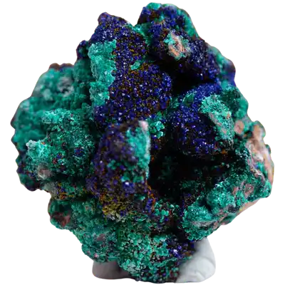 Crystalline mineral specimen featuring deep blue azurite and green malachite formations.