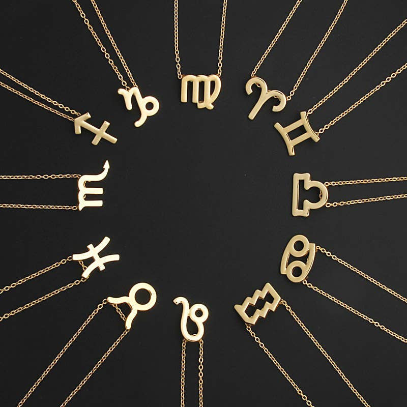 Gold zodiac sign necklaces on Dainty Zodiac Stainless Steel Gold Plated Necklace