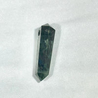 Dark green hexagonal double terminated crystal point pendant for jewelry making