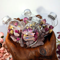 Dreamers Heart keepsake ornament with rose quartz and dried flowers