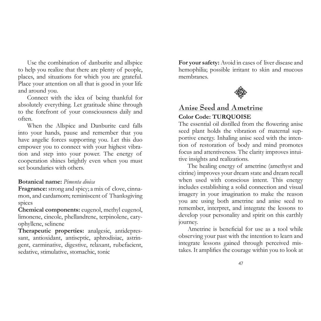 Pages of a book about Aromatherapy from Essential Oils and Gemstone Guardians Cards by Margaret Ann Lembo