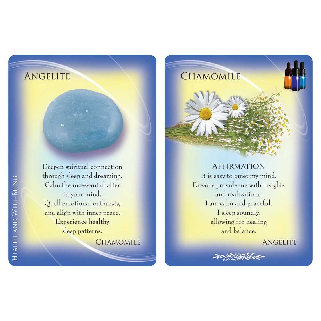 Two oracle cards from Essential Oils and Gemstone Guardians Cards by Margaret Ann Lembo