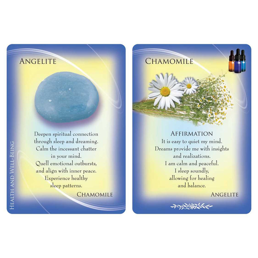 Two oracle cards from Essential Oils and Gemstone Guardians Cards by Margaret Ann Lembo