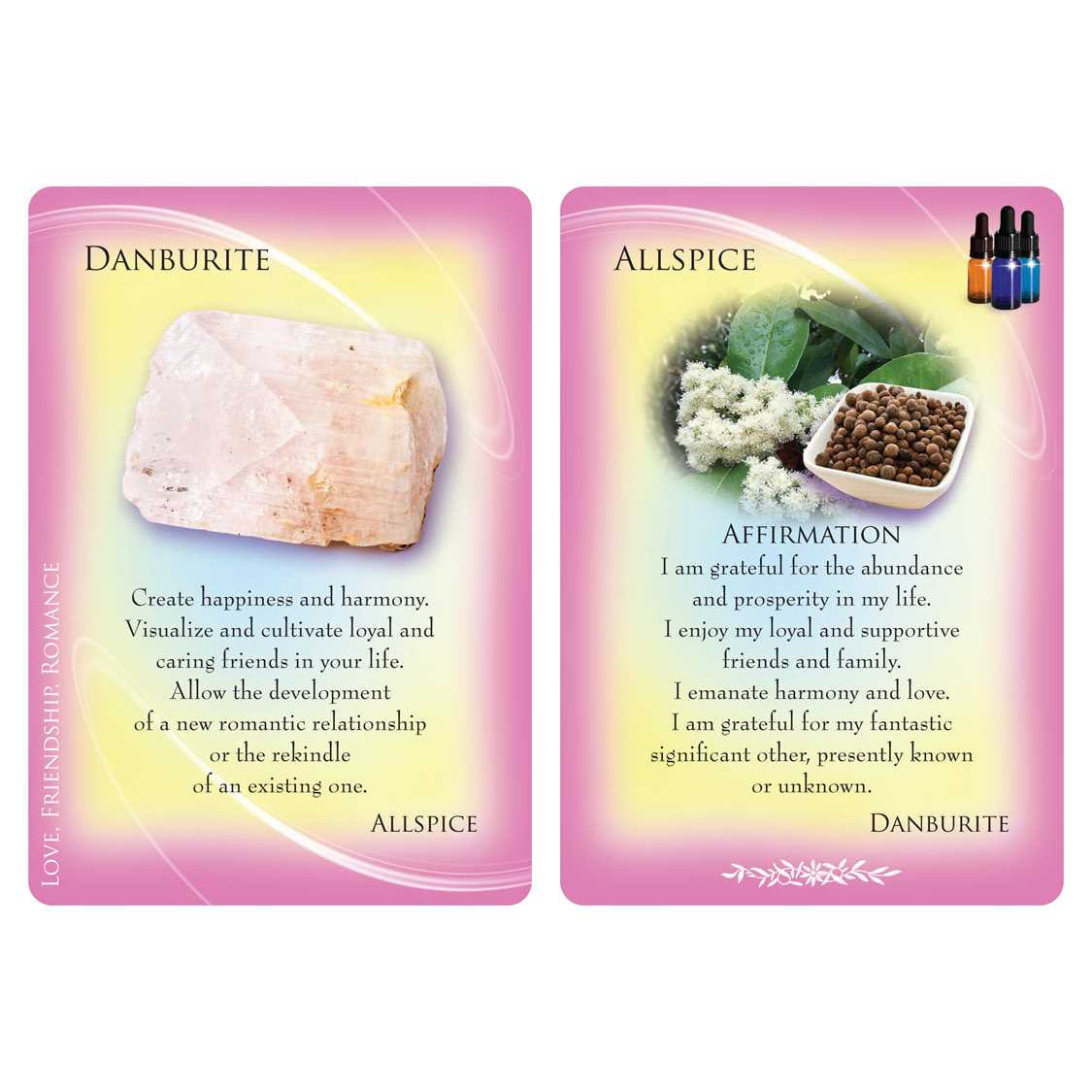 Two oracle cards from Essential Oils and Gemstone Guardians Cards by Margaret Ann Lembo