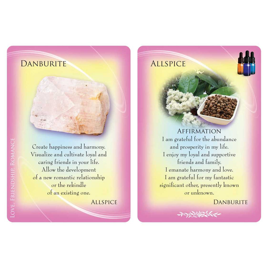 Two oracle cards from Essential Oils and Gemstone Guardians Cards by Margaret Ann Lembo