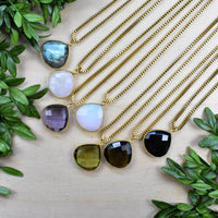 Faceted teardrop gemstone gold necklace pendants LV9394
