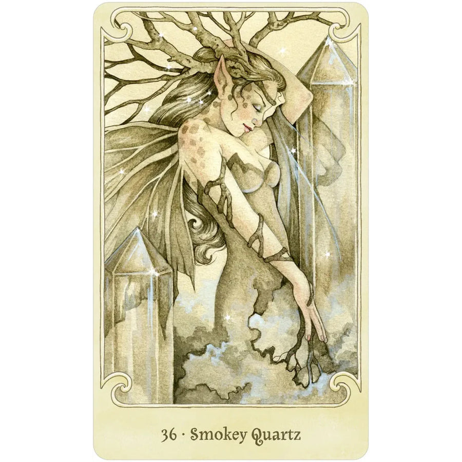A drawing of a woman with a dragon on her back from the Fairy Gems Deck & Book Set #Q288