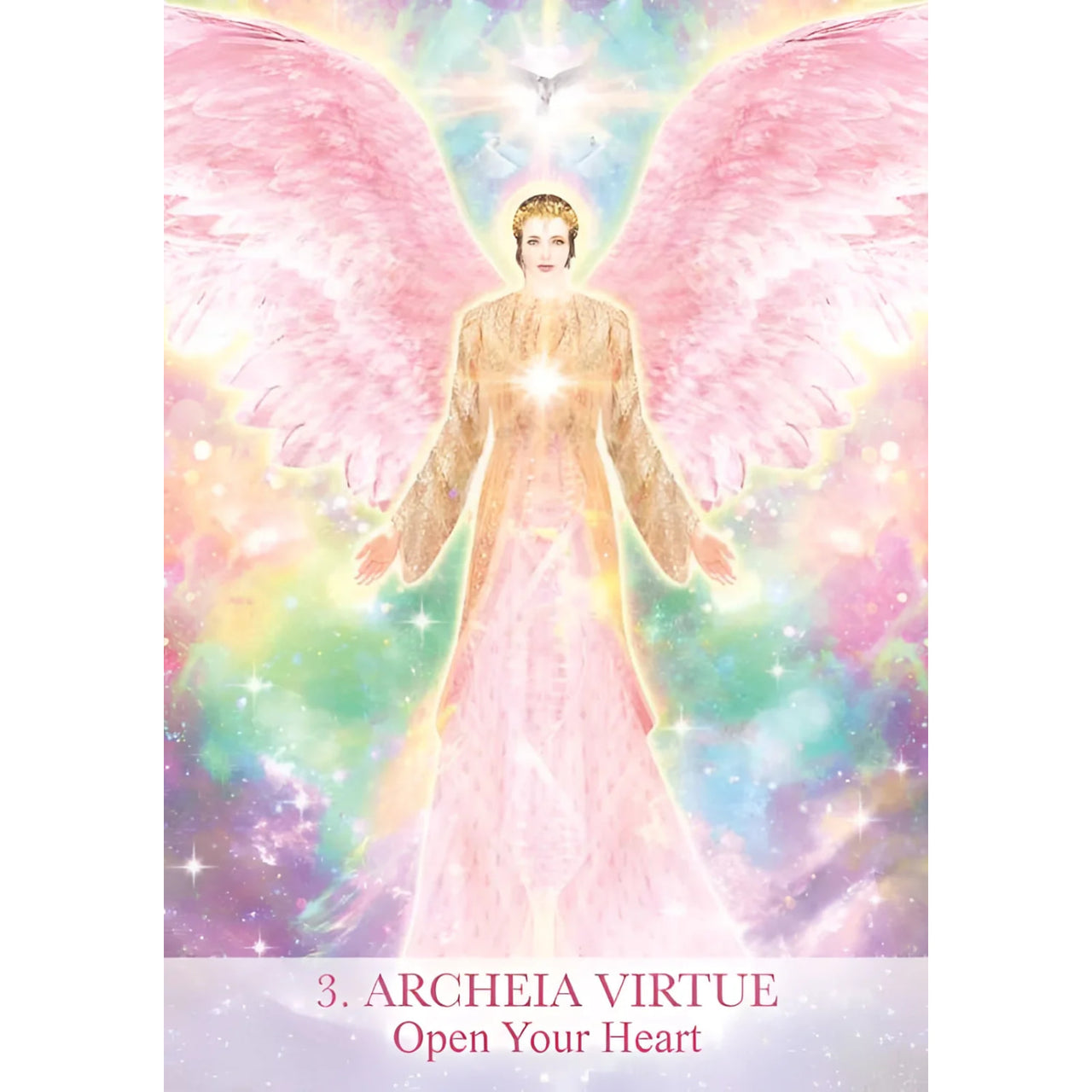 Angelical female figure with pink wings from Female Archangels Oracle Deck by Calista