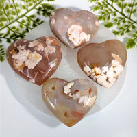 Flower Agate 2-2.5in Small Heart #BC0840 with pink floral patterns
