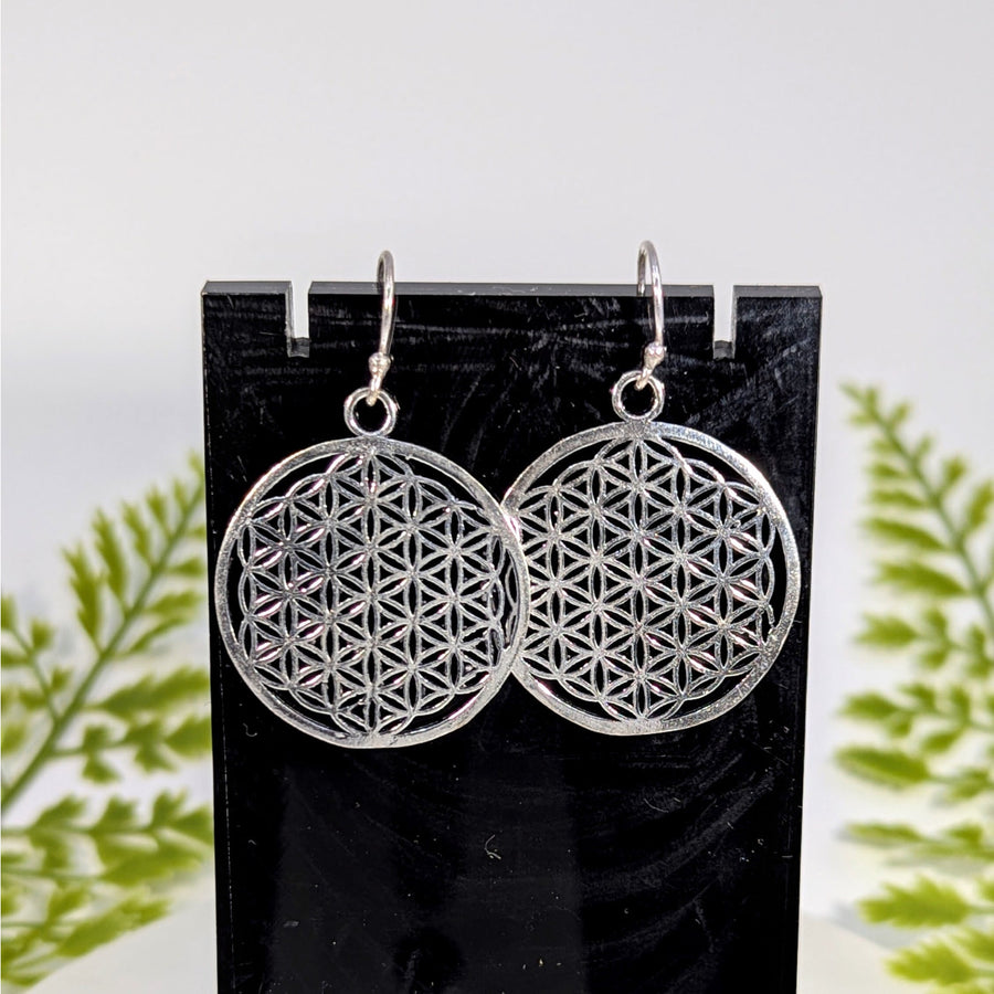Silver flower of life brass earrings 0.9-1.2 inch #BC0945