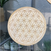 Alder wood plate with intricate flower design - Flower of Life Etched Alder Wood Grid #K048