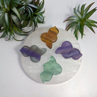 Colorful crystal cloud carvings on Fluorite 2 inch Snake Carving #LV7724